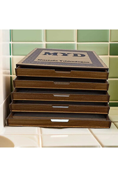 aswood Kişiye Özel İsim Yazılabilir 5 katlı Çekmeceli Derili Ahşap Tesbih Bil...