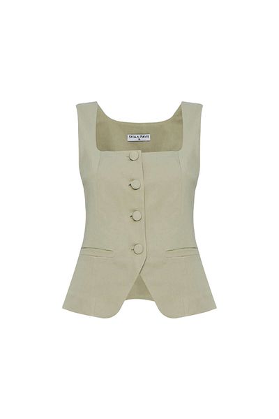 STELLA PULVIS Khaki Unlined Square Collar Vest