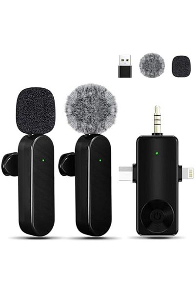 NEXIFY Mini Microphone for iPhone Android Camera iPad USB-C, 4 in 1 Professional Wireless Lavalier