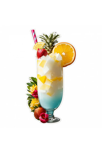 INOVATIX Set de 8 autocolante cocktail Pina Colada cu ananas, portocală și că...