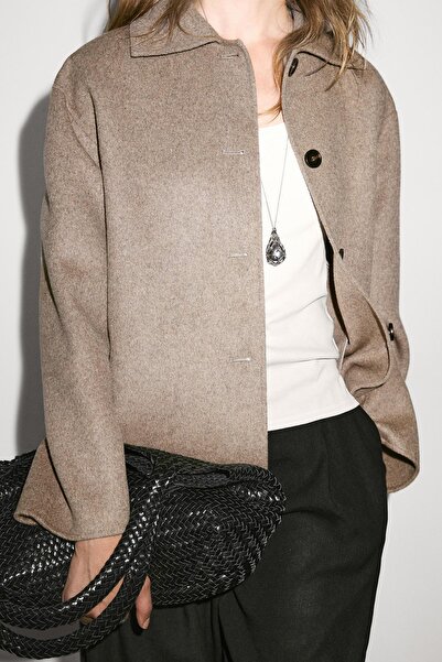 Massimo Dutti Düğmeli kısa yün karışımlı kaban