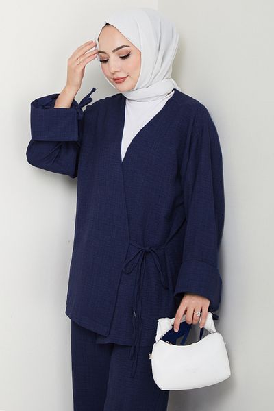 InStyle Linen Kimono Double Dark Navy Blue Suit