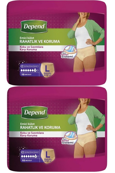 Depend Emici Külot Hasta Bezi Large - Büyük Kadın 20 Adet (2PK*10)