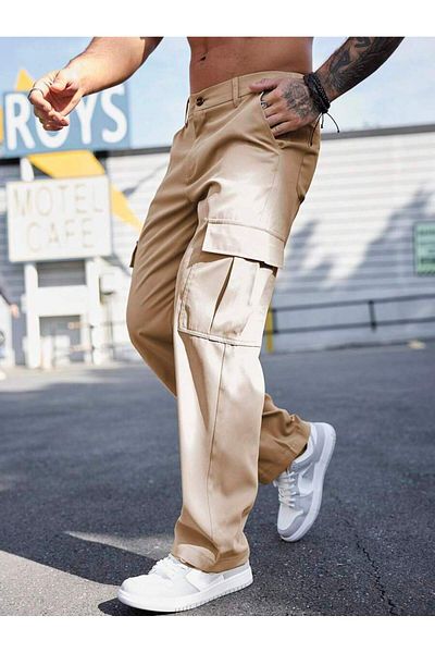 WKM Men's Cargo Pocket Gabardine Regular Fit Trousers