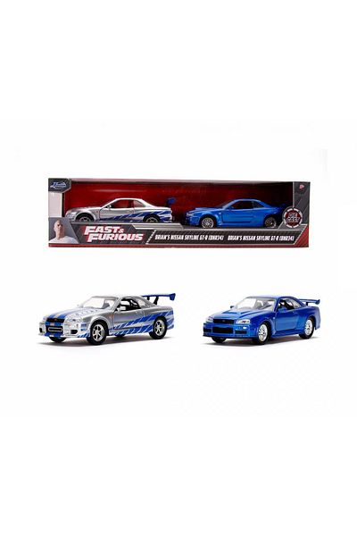 Simba FAST & FURIOUS BRIAN'S NISSAN SKYLINE GT-R (BNR34) 1 TO 32 SCALE METAL CAR SET