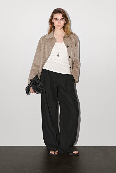 Massimo Dutti Düğmeli kısa yün karışımlı kaban