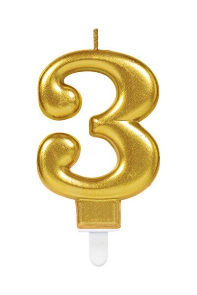EFE PASTACILIK Gold Renkli Rakamlı Doğum Günü Pastası Yaş Mumu – 3 Yaş