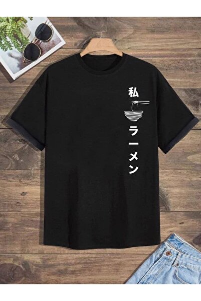Gollinger Tricou cu gât rotund cu imprimeu Ramen japonez - negru