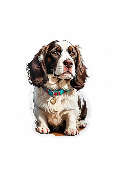 INOVATIX Set de 8 piese, Autocolant câine springer spaniel cu zgardă, INOVATIX®. 6 cm