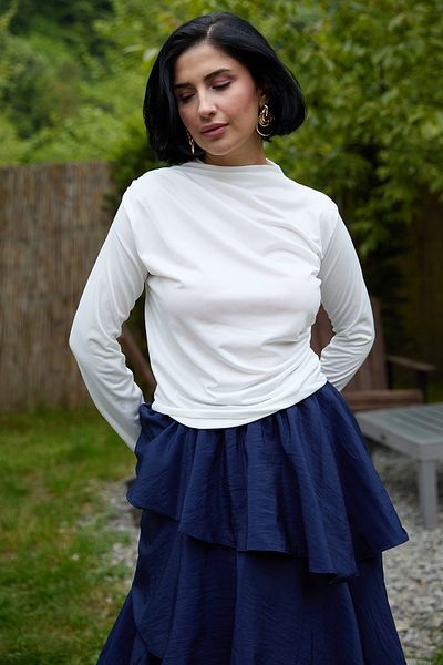 InStyle Bluză albă pliată pe umeri