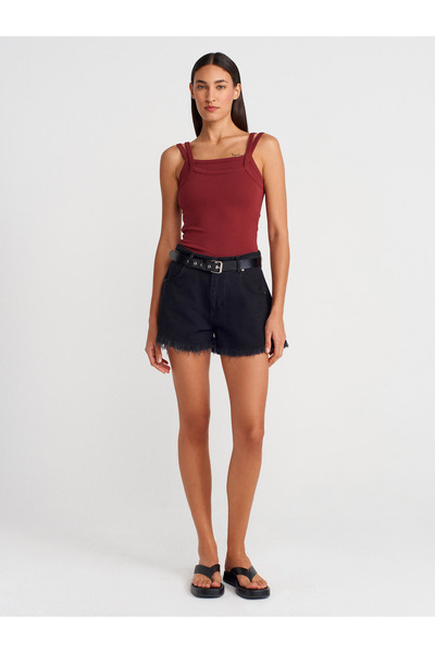 Dilvin 21105 Double Strap Tank Top-Light Claret Red