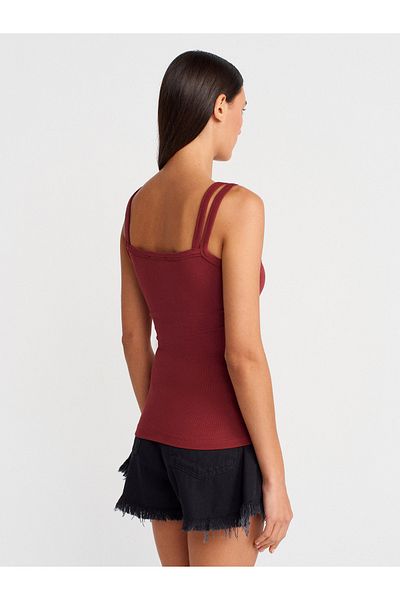 Dilvin 21105 Double Strap Tank Top-Light Claret Red