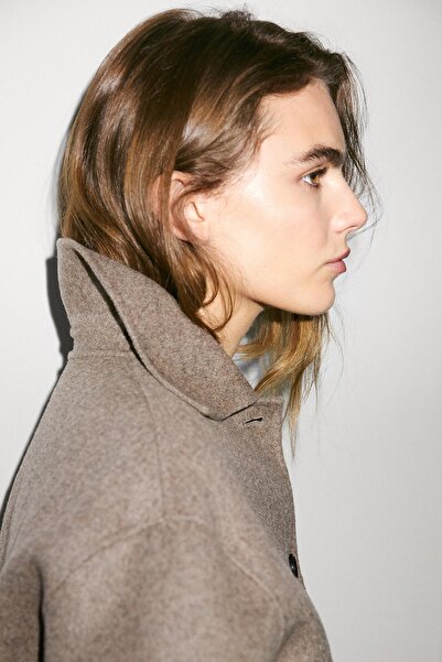 Massimo Dutti Düğmeli kısa yün karışımlı kaban