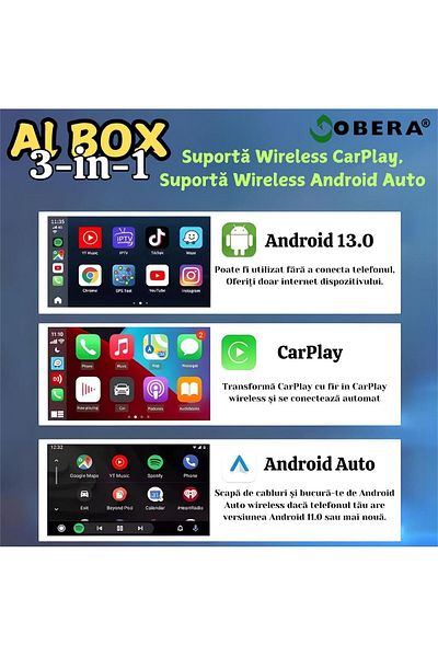 goBERA Wireless CarPlay Adapter, Android Auto, AI Box Android 13, Octa-Core, 4GB RAM+64GB, 4G, YouTube, Netflix