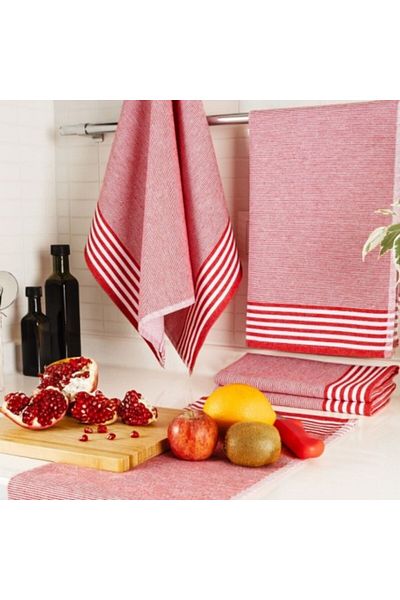 DC Home Set 5 prosoape de bucatarie Sevilla, DC Home, Alb/Rosu
