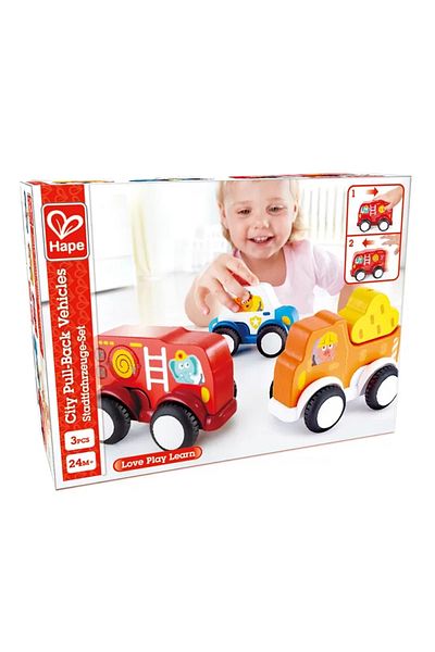 Hape SET OF 3 CARS WITH PULL-BACK MOTOR