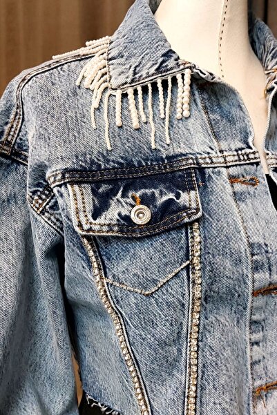 Uretti - Sümeyya 2589 Спеціальний дизайн з бісером та камінням, синя джинсова куртка - 38 / 40
