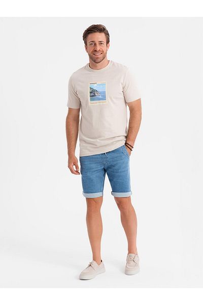 OMBRE Herren Jeansshorts mit hochgekrempeltem Bein - hellblau V1 OM-SRDS-0161 XL