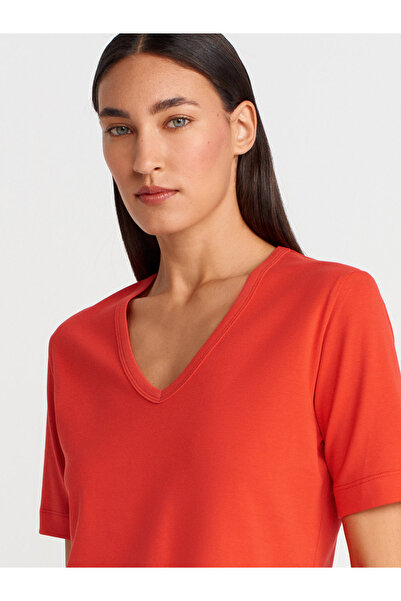 Dilvin 31840 V-Neck Short Sleeve T-Shirt-Red