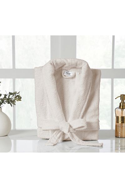 Donetella Unisex 100% Cotton Terry Bathrobe Small & Medium, 400 GSM, Ankle-Length with Shawl Collar & Pockets