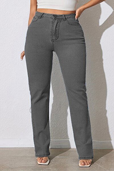 CEDY DENIM - Women's Big Me Tube Leg High Waist Regular Fit Lycra Trousers C626-Grey