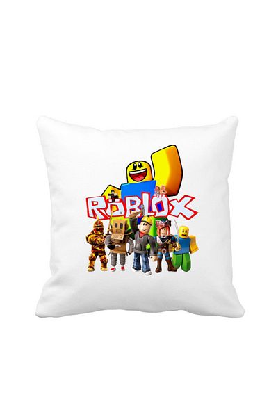 OEM Perna personalizata decorativa copii, 40x40 cm, alba, cu Roblox