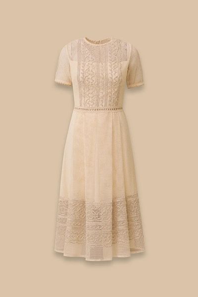 SEÇİL Women's Lace Detailed Short Sleeve Midi Dress - Beige