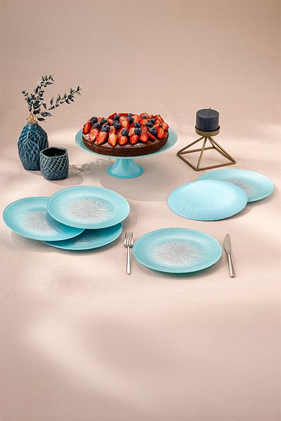 Emsan Pastel 7 Piece Glass Cake / Dessert Set Blue