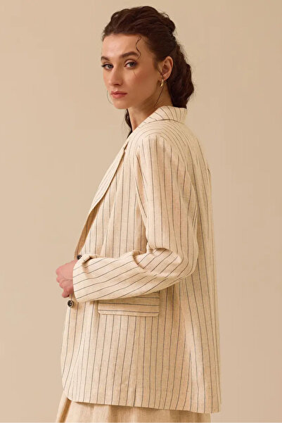 SEÇİL Women's Striped Linen Jacket - Beige