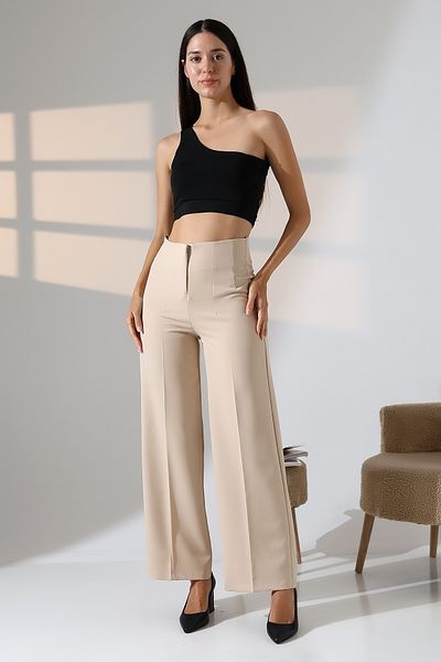 ZEYCEN Women's High Waist Lycra Fabric Pleated Palazzo Pants