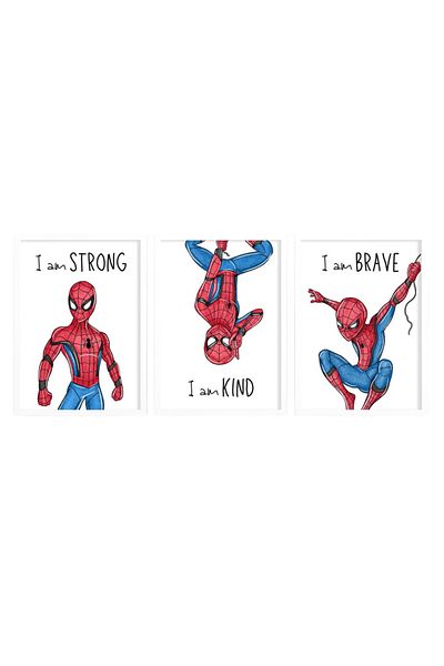 OEM Set 3 tablouri cu SpiderMan si mesaje pozitive pentru copii, format A3, rama alba