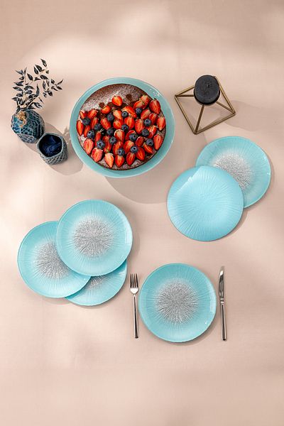 Emsan Pastel 7 Piece Glass Cake / Dessert Set Blue