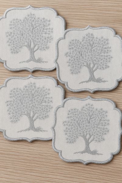 Bonny Home Gray Oak 6-Piece Linen Linen Coffee Side Cocktail Presentation Party Napkin Embroidered Presentation Holder