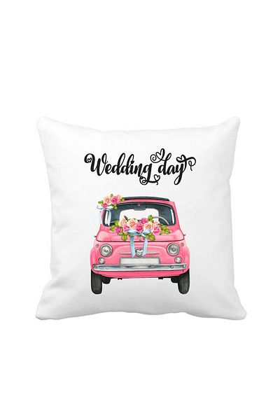 OEM Perna personalizata decorativa, 40x40 cm, alba, pentru nunta, Wedding Day
