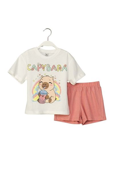 ww waka waka kids store Capybara Print Girls' T-Shirt and Shorts Set Summer Comfort and Adorableness