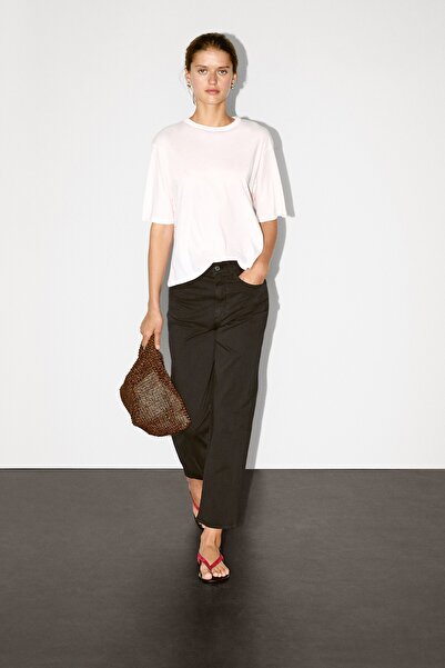 Massimo Dutti Pamuklu straight fit crop pantolon