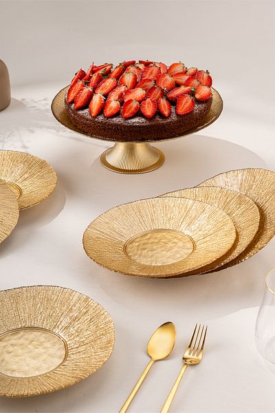 Emsan Golden 7 Piece Glass Cake / Dessert Set