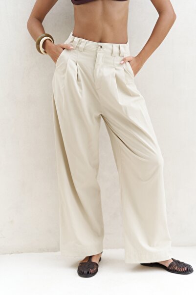 BOHEMAİ Delbin Belt Detail Beige Palazzo Trousers