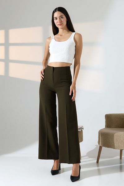 ZEYCEN Women's High Waist Lycra Fabric Pleated Palazzo Pants