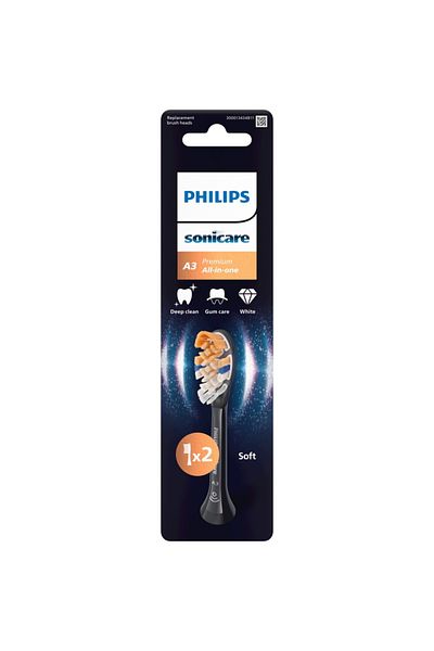 Philips Sonicare A3 Premium All in One HX9092/88 refills, 2-pack of standard brush heads, Black