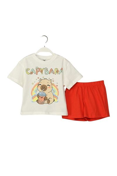 ww waka waka kids store Capybara Print Girls' T-Shirt and Shorts Set Summer Comfort and Adorableness