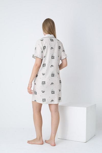 Miss Dünya Lissa Shirt Collar Front Buttoned Sleeve Ruffle Detailed Woven Fabric Maternity and Postpartum Nightgown
