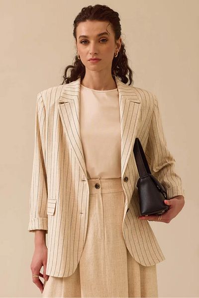 SEÇİL Women's Striped Linen Jacket - Beige