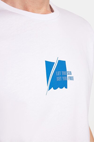 Tudors Ανδρικό T-shirt Slim Fit Slim Fit 100% βαμβακερό τυπωμένο λευκό μπλουζάκι με λαιμόκοψη