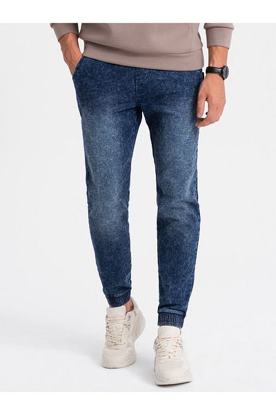OMBRE Herren-Jogginghose aus marmoriertem Denim - Dunkelblau V1 OM-PADJ-0133 XXL
