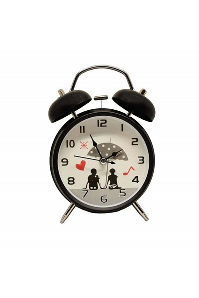 PUFO Couple Table Alarm Clock, Metal, 15 Cm, Black