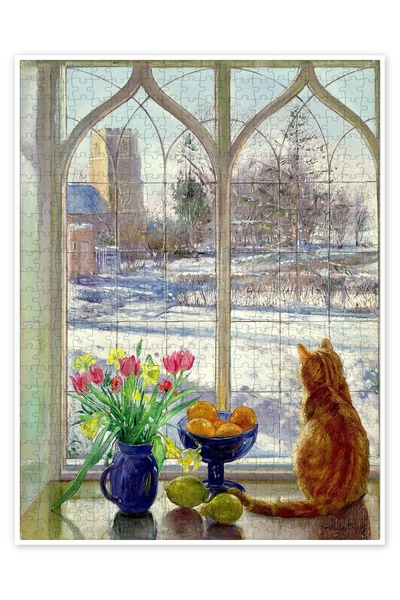 Jeronkarji Kar Gölgeleri ve Kedi 500 Parça Puzzle Yapboz Kedi Köpek Temalı Do...