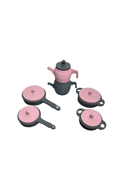 Özka Hobi Ahşap Ozka Hobby Pink Painted Wooden Toy Tencre and Pan Set