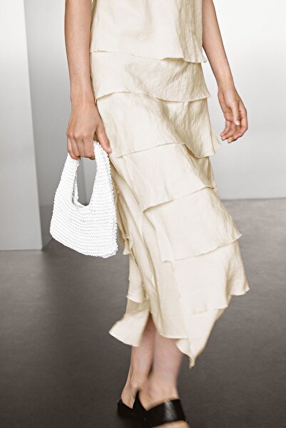 Massimo Dutti Fırfırlı uzun dökümlü elbise