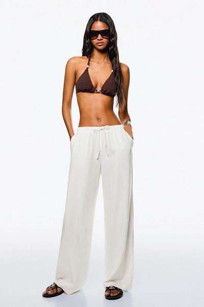 Bershka Linen blend trousers with an elasticated waistband
